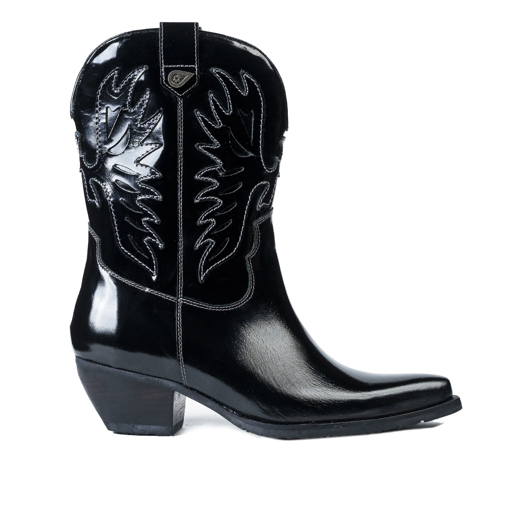 Bota Cuero Vaquera Altar Negro Charol Hombre | Lider