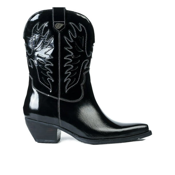 Bota Cuero Vaquera Altar Negro Charol Hombre