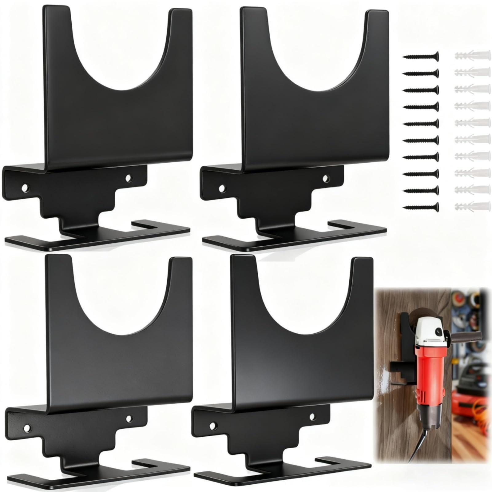 Xusx111 - Soporte De Molienda De Ángulo 4 Pcs, Soporte De Molienda De Ángulo Con Discos Gancho Y Cuerda, Soporte De Almacenamiento De Herramientas Eléctricas Montado En La Pared / Soporte / Organizado