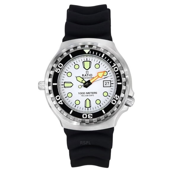 Reloj Ratio FreeDiver Versión 02 Helium Safe 1000M Zafiro Cuarzo Esfera Blanca para Hombre 1038EF102V-WHT-V02