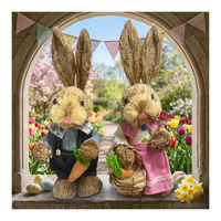 Genérico - Estatuilla Conejito Pareja De Paja Ornamento Pascua Pequeña