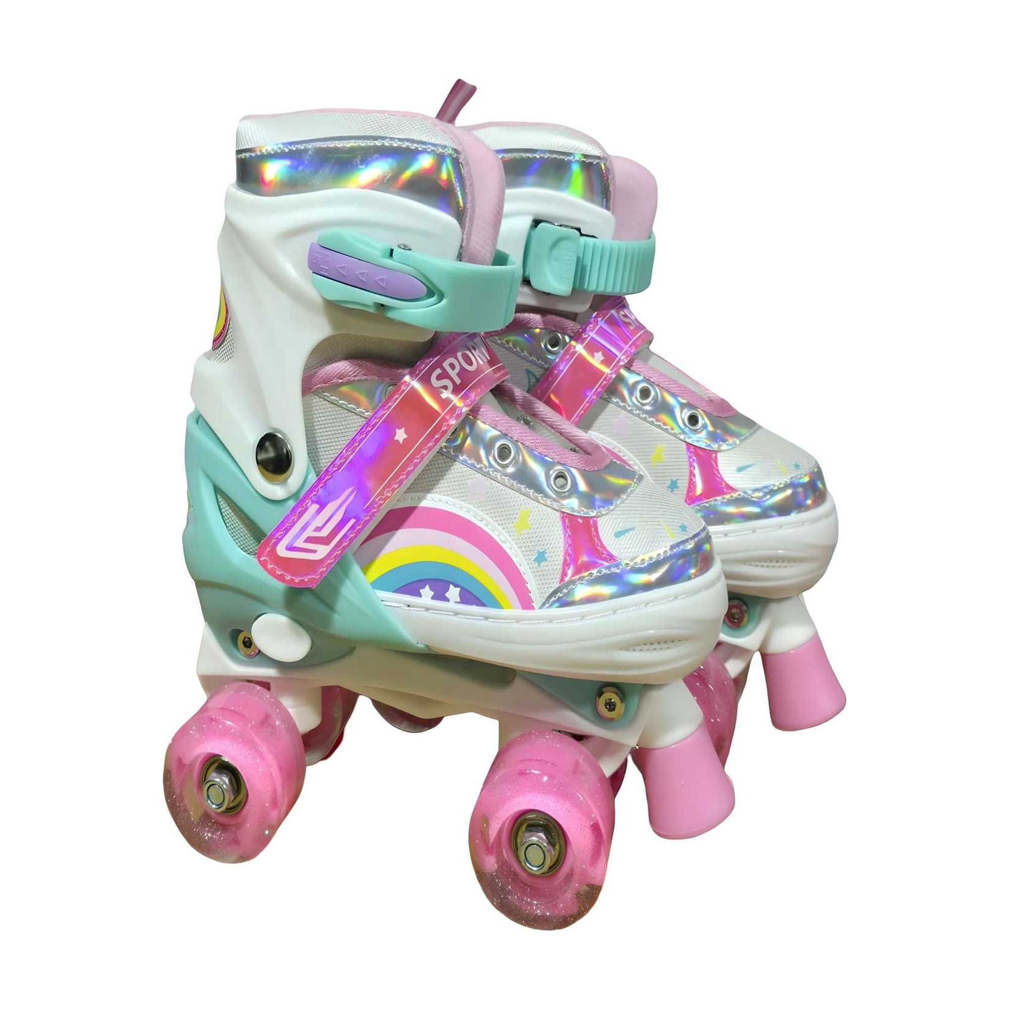 Genérico - Patin 4 Ruedas Con Luces Y Kit Talla M 35 38 Blanco