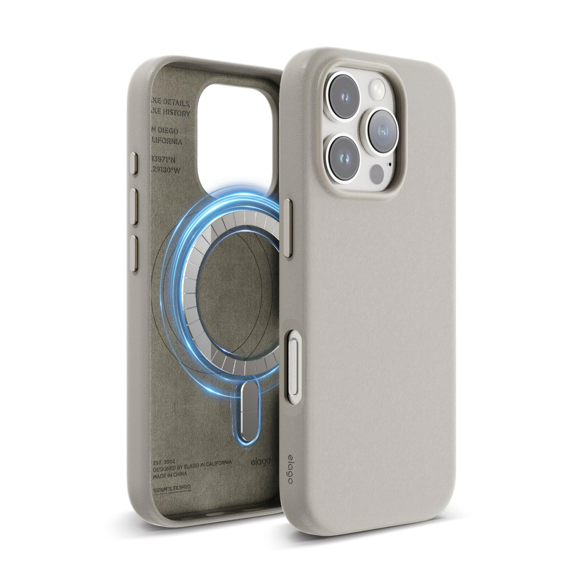 Funda De Piel Magnética Elago Compatible Iphone 16 Pro Gris Claro
