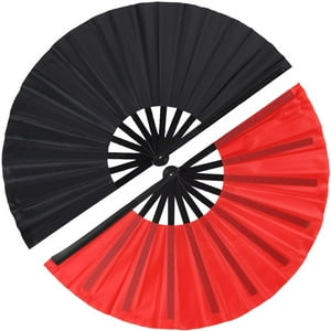 Ventilador De Mano Plegable Tkocisa, Tamaño Grande, Vintage, Retro, Negro Y Rojo, 34 X 63,5 Cm