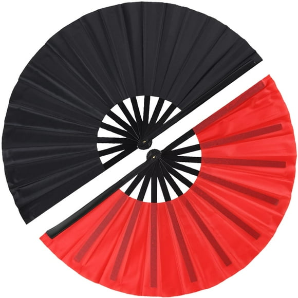 Ventilador de mano plegable Tkocisa, tamaño grande, vintage, retro, negro y rojo, 34 x 63,5 cm