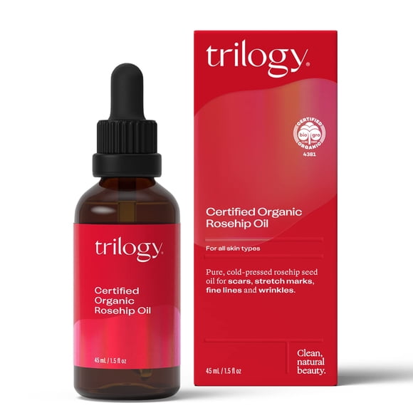 Aceite de rosa mosqueta certificado orgánico Trilogy, 45 ml, para el cuidado de la piel