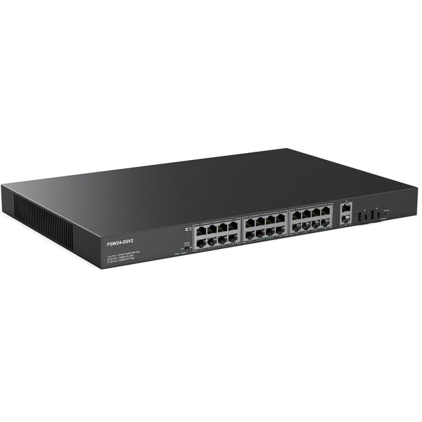 Conmutador PoE Real HD de 24 puertos Full Gigabit con 2 enlaces ascendentes y 2 SFP
