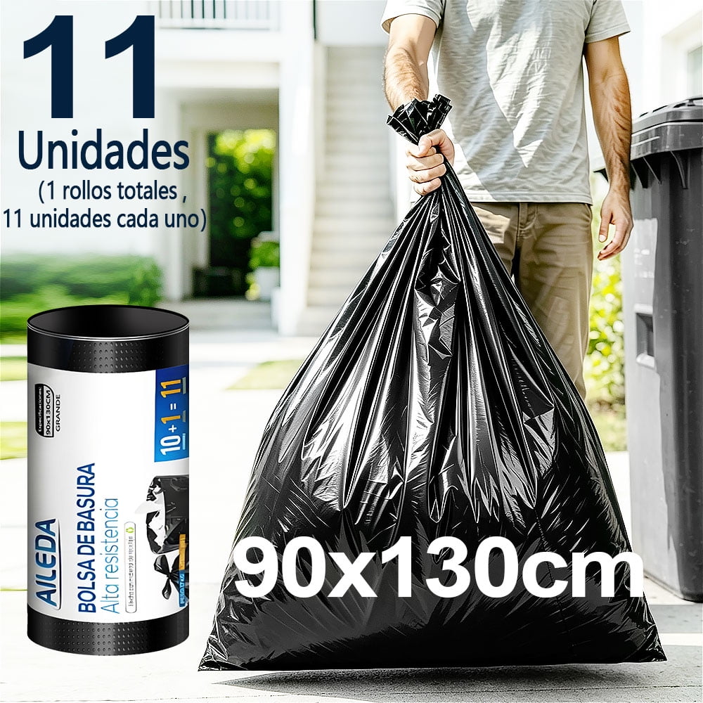 Bolsa de basura extra grande Aileda 90 x 130 cm, 11 unidades, 100% reciclada para basurero municipal