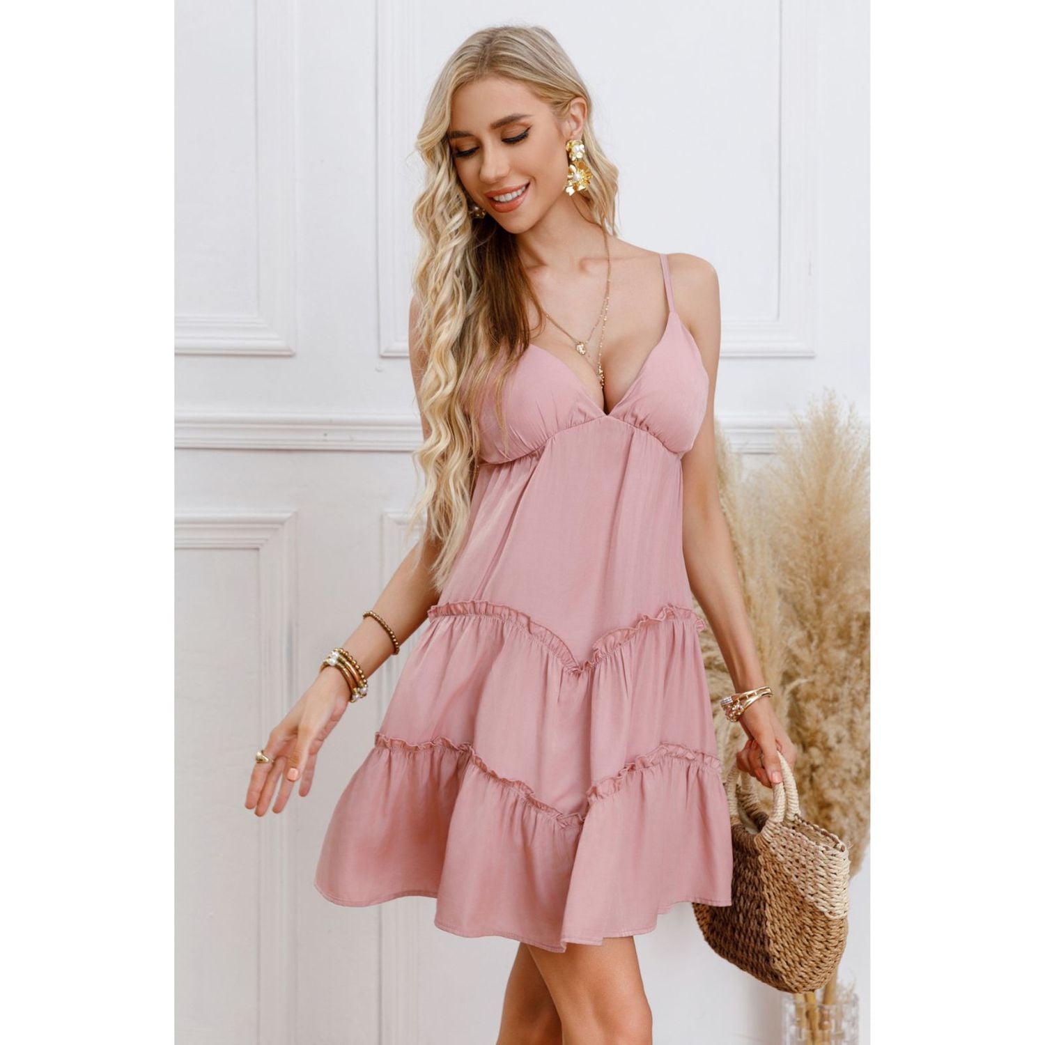 Likeshop - Vestido Corto Sexy Verano Mujer Escote V Fiesta Casual Pabilos 330