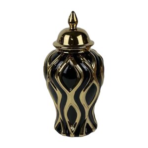 Bothyi - Tarro De Jengibre De Porcelana, Jarrón De Cerámica Con Tapa Para Fiesta, Hogar, Escritorio, S, Negro Y Dorado