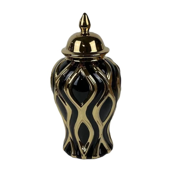 Tarro De Jengibre De Porcelana, Jarrón De Cerámica Con Tapa Para Fiesta, Hogar, Escritorio, S, Negro Y Dorado