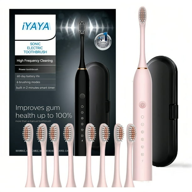 Black Series Ultra Whitening Toothbrush - 8 Brush Heads & USB Rechargeable Ultrasonic Tooth Brush – 420000 VPM Electric Motor & Travel Case - 6 Modes W Smart Time