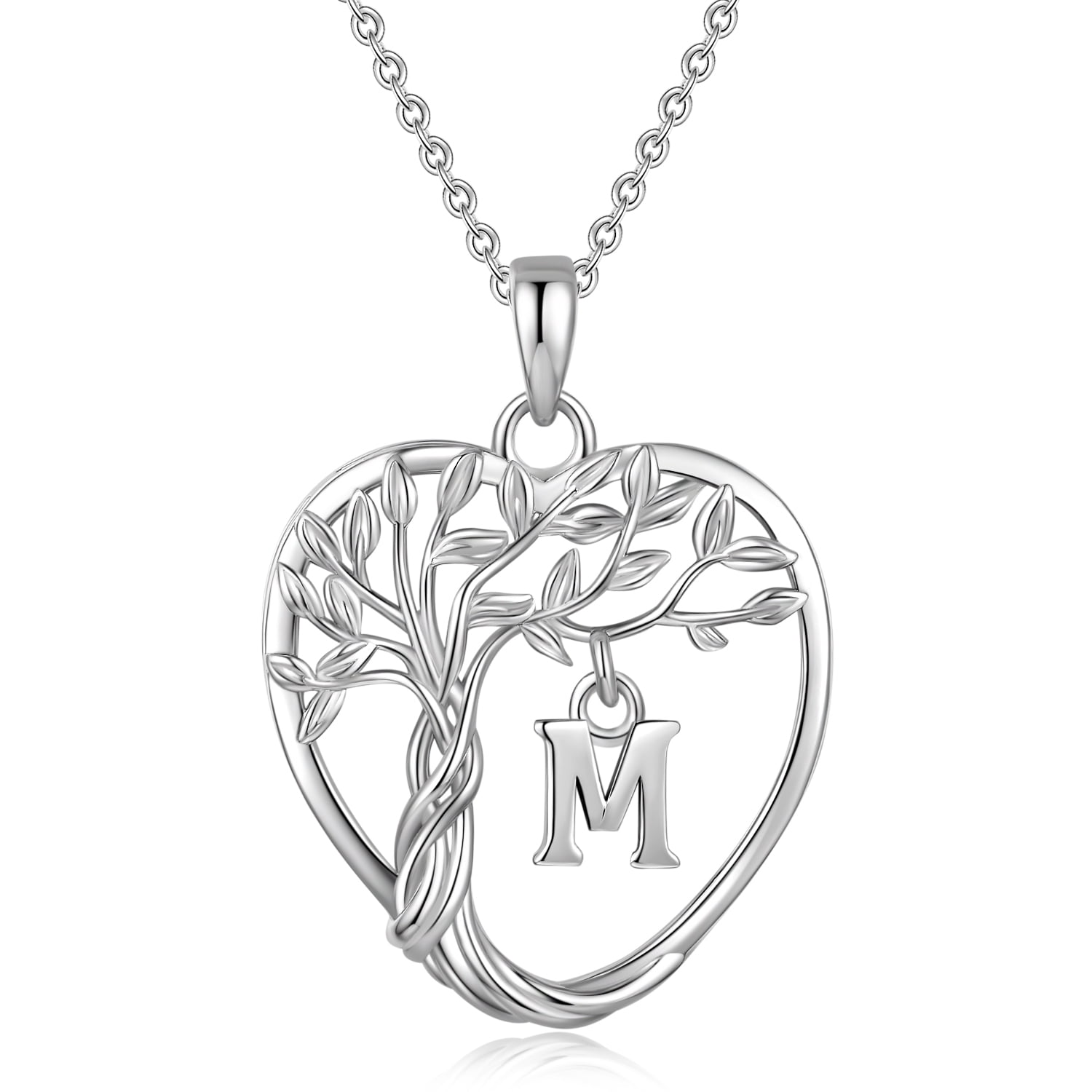 Heshpaws 925 Collar De Árbol Eterno De La Vida De Plata De Ley Para Mujeres A-z Carta Inicial Collar, Regalo De Joyería De Cumpleaños Aniversario