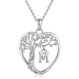 Heshpaws 925 Collar De Árbol Eterno De La Vida De Plata De Ley Para Mujeres A-Z Carta Inicial Collar, Regalo De Joyería De Cumpleaños Aniversario