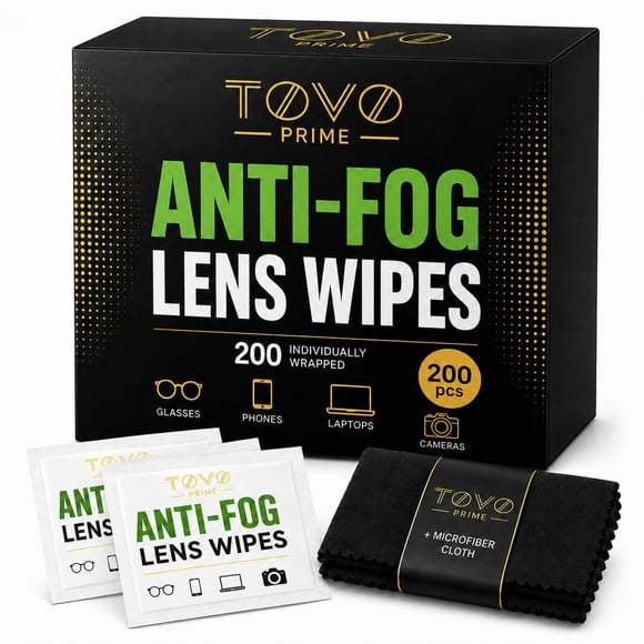Toallitas para lentes TOVO PRIME, 200 unidades, antiempañantes, de microfibra