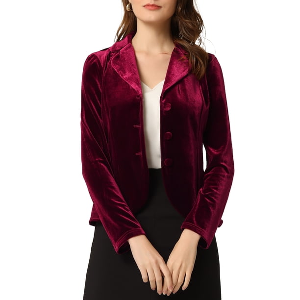 INSPIRE CHIC Blazer de Terciopelo con Solapa de Muesca y Manga Larga para Mujer L Burdeos