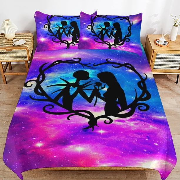 Nightmare Before Christmas Bedding Set Duvet Cover Comfortable and Lightweight Cartoon Bedding 3 Piece Bed Set