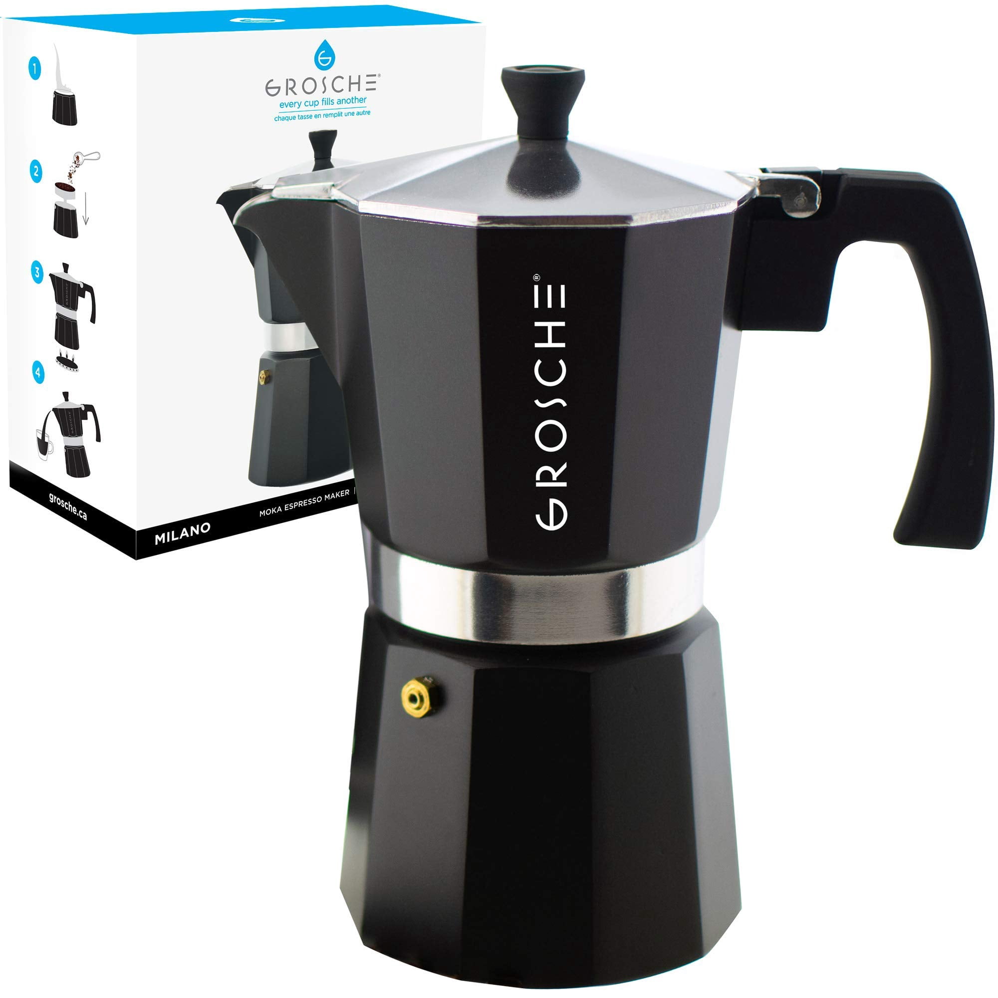 Cafetera De Café Espresso Grosche Milano Moka Para 12 Tazas, 700 Ml, Negra