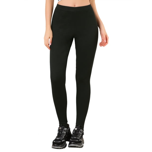 ATUENDO REFINADO Leggings de Algodón para Mujer de Regreso a Clases Cintura Elástica Gimnasio Yoga Suaves Pantalones con Estribo de Navidad Tallas XS Negros