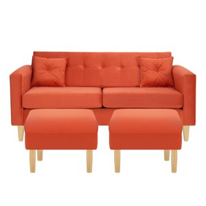 Bodevir - Sofa New Retro 3C + 2 Pouf Felpa 05 Naranjo