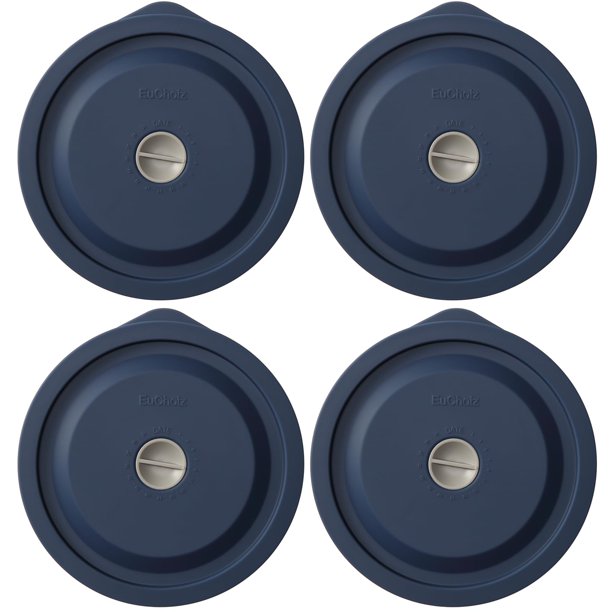 Tapas de repuesto para Pyrex 7201-PC de 4 tazas, tapa redonda de silicona para recipiente de vidrio Anchor Hocking, paquete de 4, azul oscuro con marcador de fecha