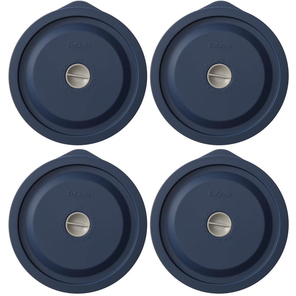 Tapas de repuesto para Pyrex 7201-PC de 4 tazas, tapa redonda de silicona para recipiente de vidrio Anchor Hocking, paquete de 4, azul oscuro con marcador de fecha