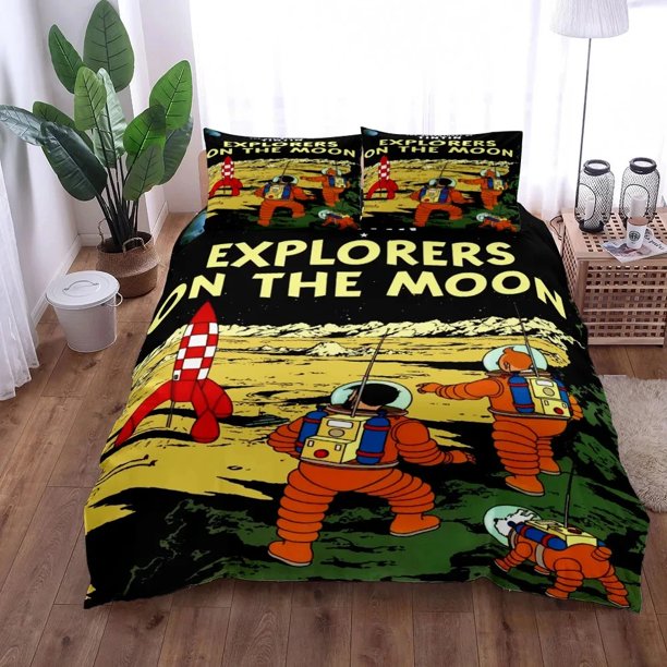 Tintin Adventure Duvet Cover Set Full Size Bed Linen Set Cover with Pillowcase Custom Bed Sheets