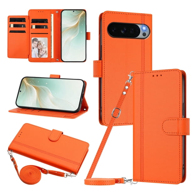 Google Pixel 11 Pro XL Funda Billetera con Cierre Magnético, Naranja