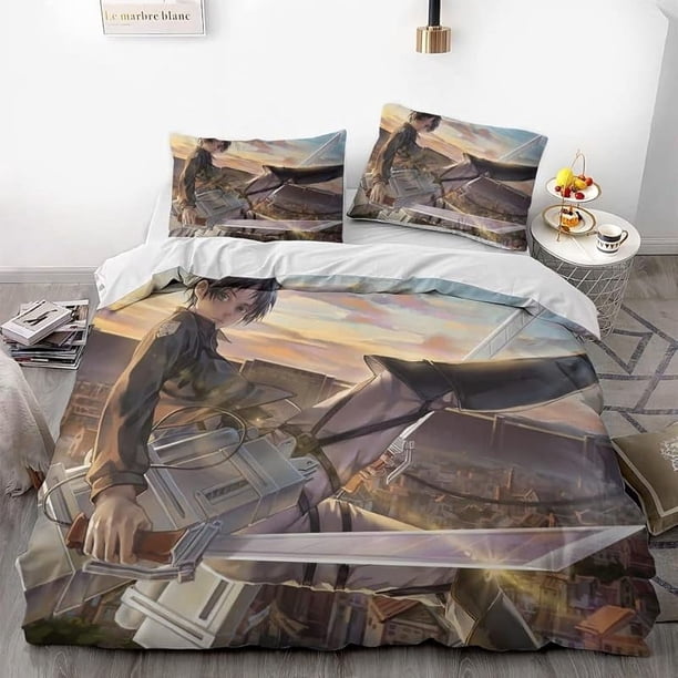 Attack- on G-iant Er-en Levi An-ime Soft 3D Printe-d Duvet- Cover B-edding Set with -Comfort-er Cover