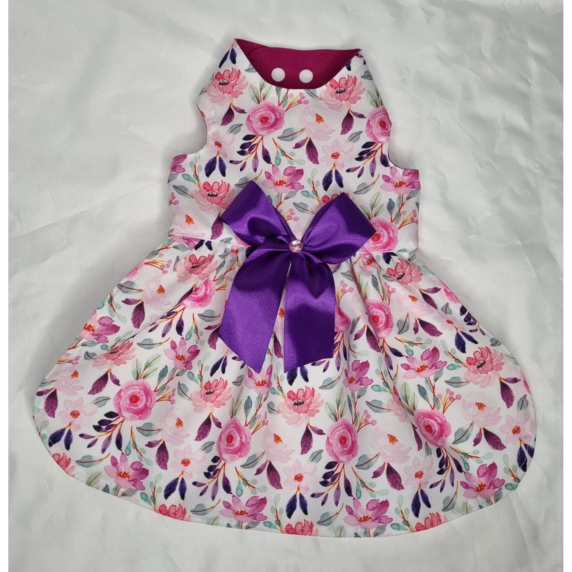 Vestido mascota ajustable flores rosa talla L