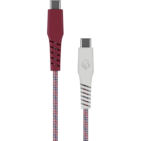 Cable de carga trenzado Skullcandy Line Plus, USB-C a USB-C - Blanco/Carmesí