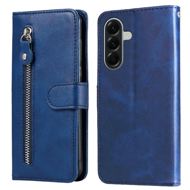 Funda tipo cartera para Samsung Galaxy A57 5G con bolsillo con cremallera y ranuras para tarjetas – Función de soporte Azul