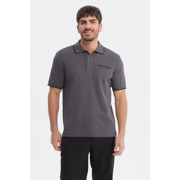 Polera Hombre Pique Con Bolsillo Botón Marengo