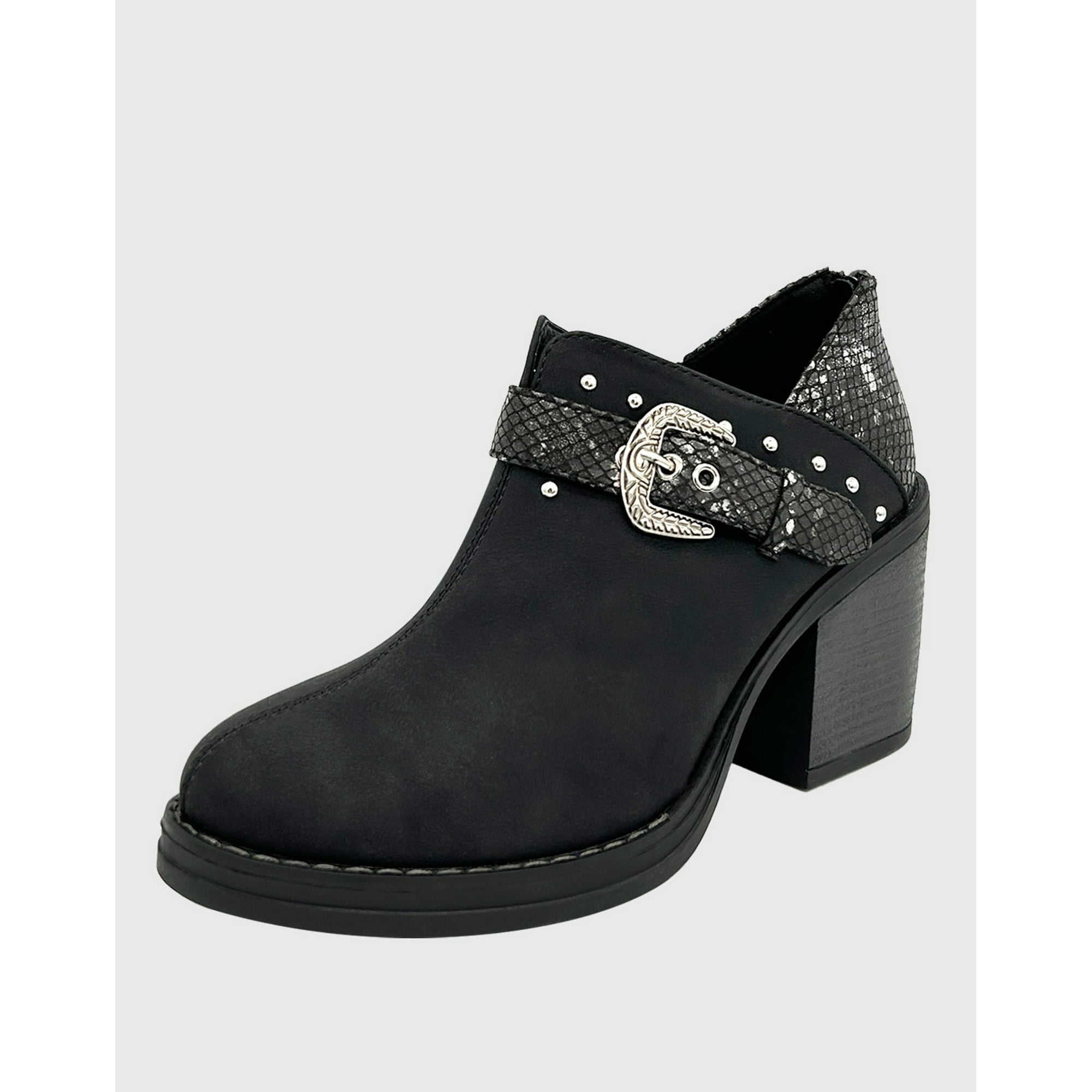 Danicolle Calzado - Botin Para Mujer Con Taco Y Hebilla Campera Negro Danicolle