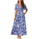 thumbnail image 2 of INSPIRE CHIC Vestido Maxi de Rayón Floral para Mujer con Cuello en V, Mangas Volantes, Volantes en Capas y Bolsillos Azul Marino Talla L, 2 of 5