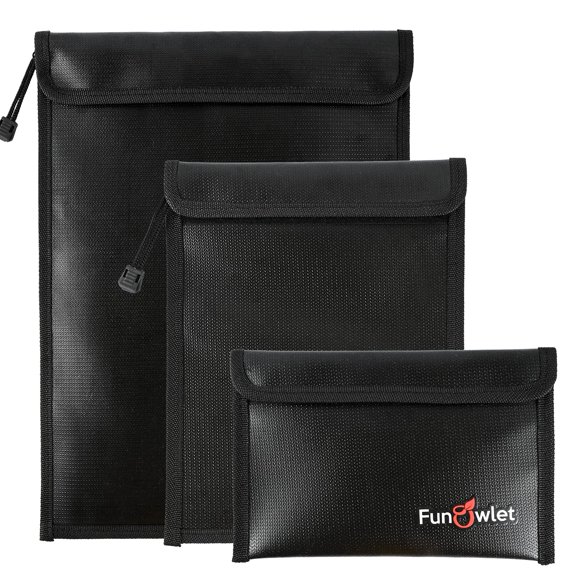 Paquete De 3 Bolsas Ignífugas Para Documentos Con Dinero Color Negro