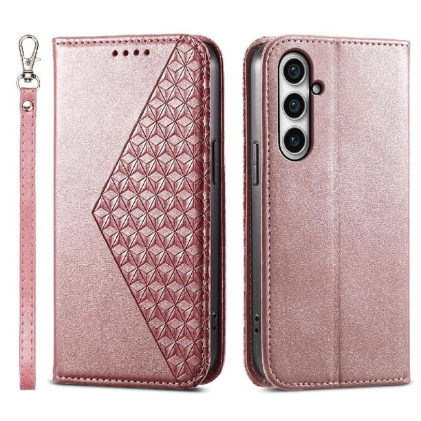 Funda Flip FOXDOCK para Samsung Galaxy S23 FE , Estilo Billetera con Diseño Rombo, Correa de Mano y Soporte, Uso Diario