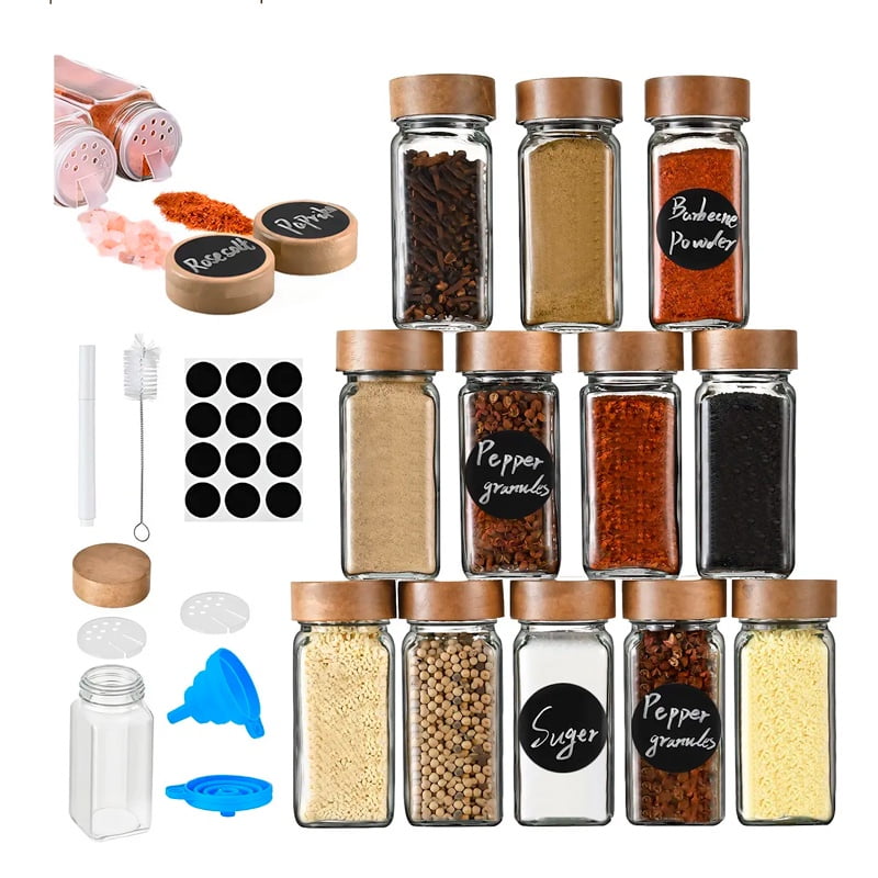 Wakeshome - 12 Frascos De Especias Con Tapa De Madera Tarros Condimentos