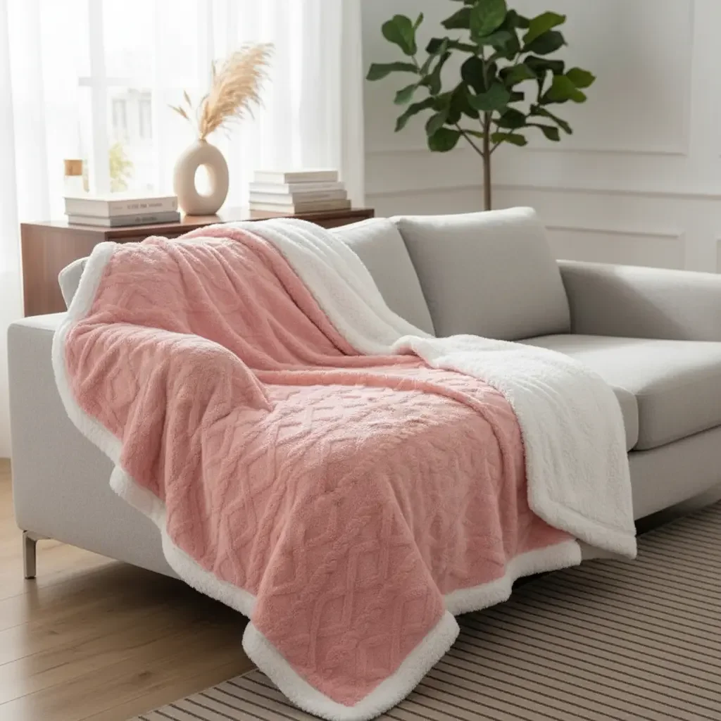 Casadeliacl - Frazada W.mg Trensado 2 Plazas 230x200 Cm Ligera Trensado. 1.65 Kg Rosa Pálido