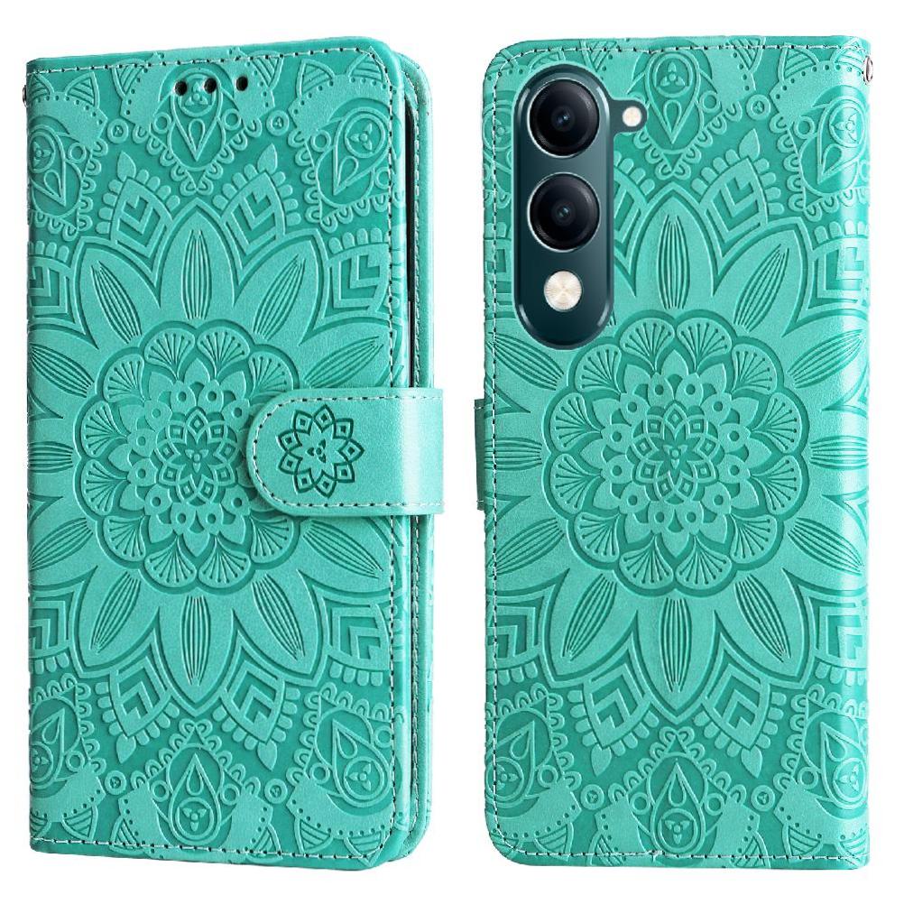 Funda Tipo Cartera Foxdock Para Vivo Y04 , Diseño Girasol En Relieve, Cuero Pu, Cierre Magnético, Soporte Y Tarjetero