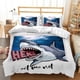 thumbnail image 1 of Cartoon Shark Attack Stripes Print Quilt Duvet Cover Set Children Queen3-Piece Bedding Set, 1 of 5