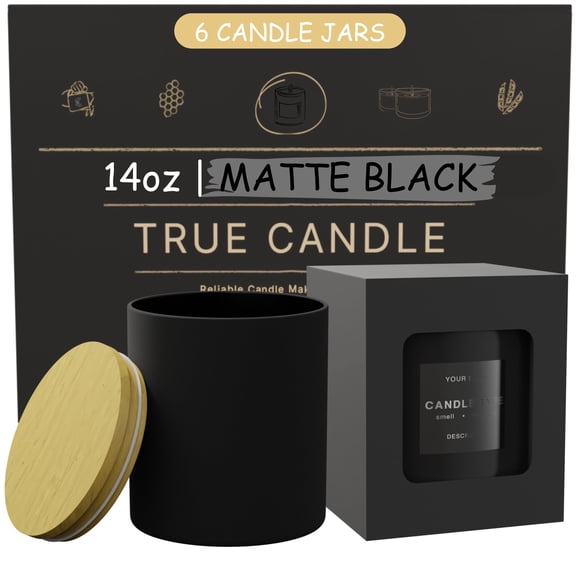 Frascos para velas True Candle 414 ml negro mate, 6 piezas