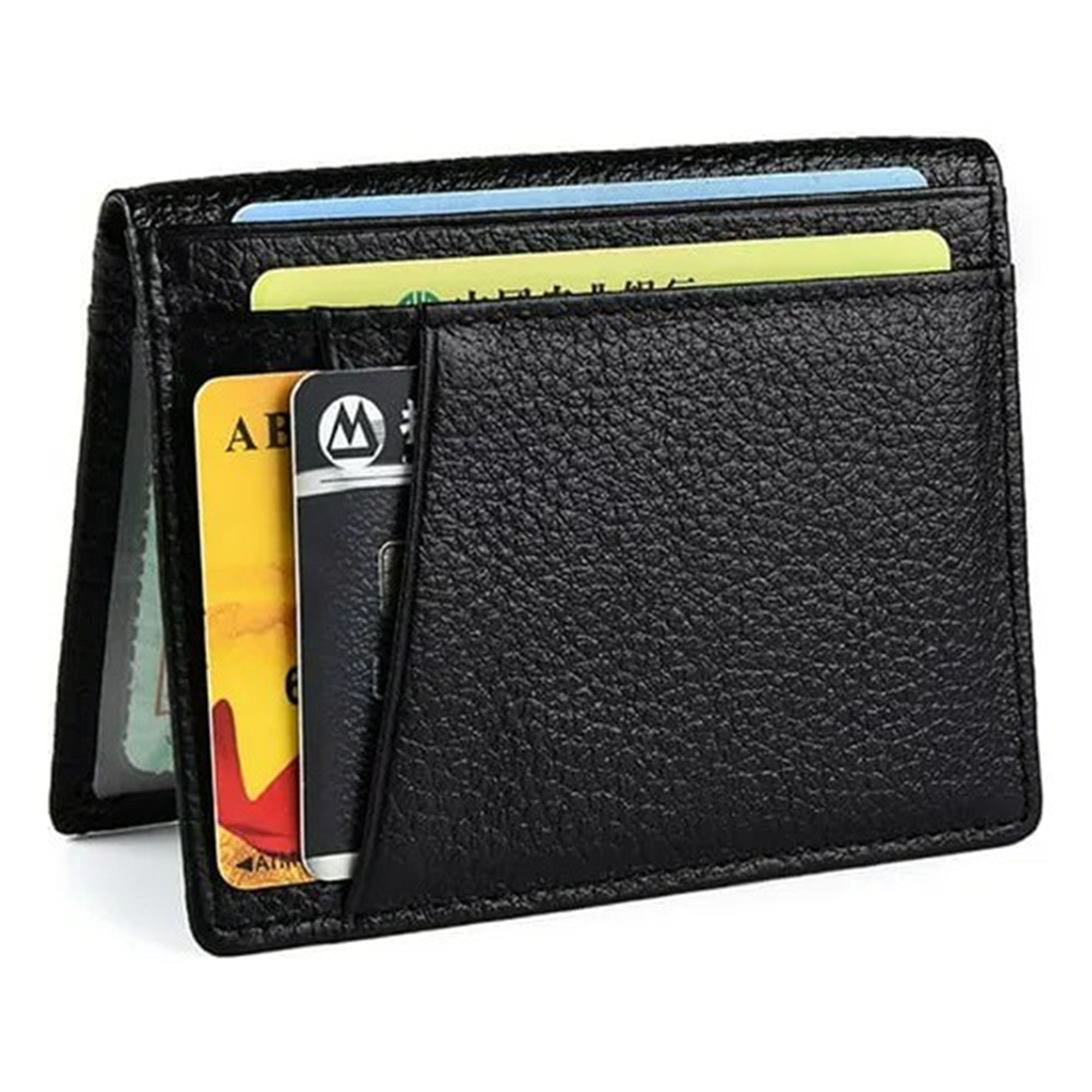 Genérica - Tarjetero Bifold Cuero Delgado Con Bloqueo Rfid Negro