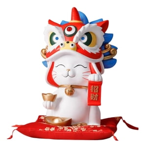 Bothyi - Lucky Cat Adornos Estatua Figuras Fengshui Resina Para El Porche Del Hogar Oficina Blanco