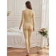 thumbnail image 3 of INSPIRE CHIC Conjunto de ropa interior térmica sin costuras para mujeres con sujetador incorporado, cuello redondo, ajuste ceñido, capa base L Beige, 3 of 5