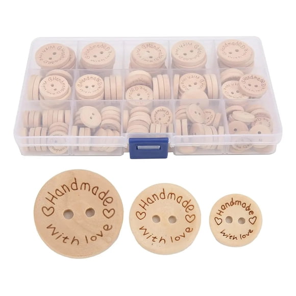 Caja De Botones De Madera Handmade 140uni. 15-20-25mm.