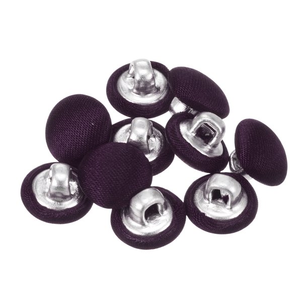Uxcell 10 piezas 16L Botón de tela cubierta de tela 10mm Botones de costura redondos de metal para trajes, vestidos, blusas, color púrpura oscuro