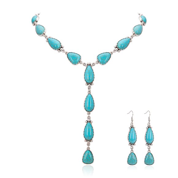 Conjunto de Joyas Montana West Occidental con Collar en Y y Aretes Turquesa