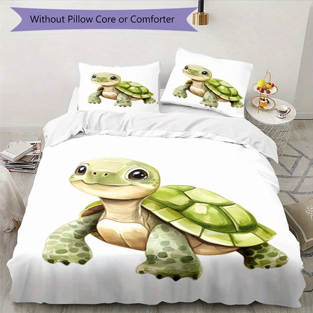 Turtle-Inspired 3pcs Bedding Set - Includes 1 Cover & 2 Pillowcases, Breathable Polyester, Machine Washable - Perfect for All Seasons S1152, Bedroom Essentials, Home Decor, Playful Pattern, Cartoon De