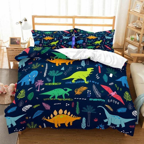 Little Dinosaurs Dark Quilt Duvet Cover Set Queen Bed Linen Home Textiles 3-Piece Bedding Set